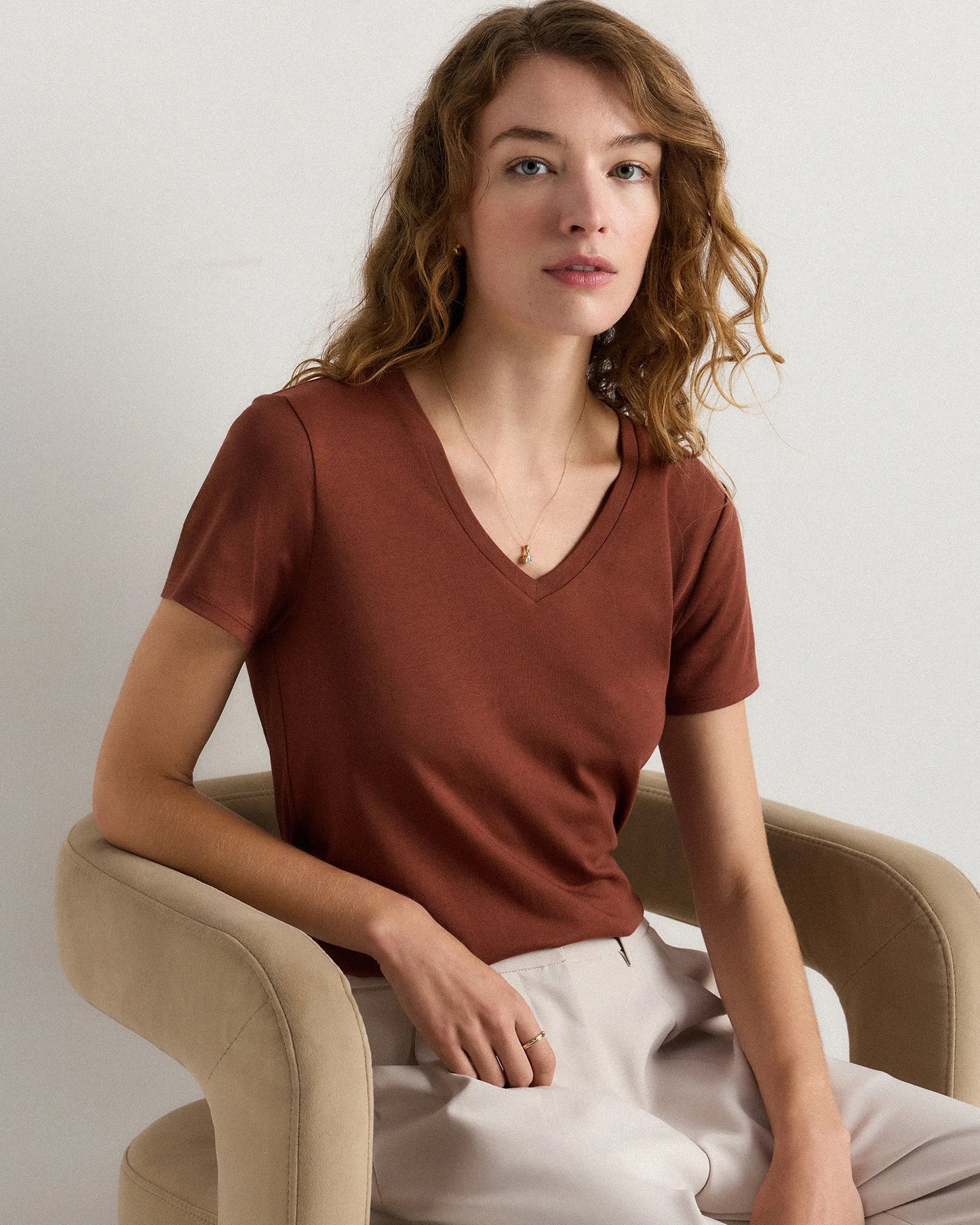 Cotton Modal V-Neck Tee - XS / Navy