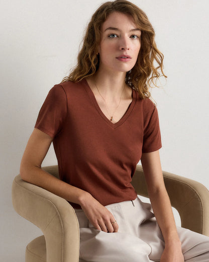 Cotton Modal V-Neck Tee - XS / Navy