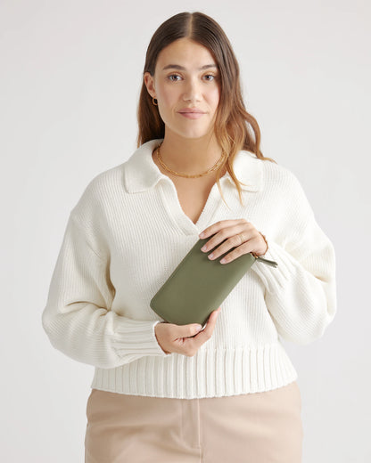 Italian Pebbled Leather Continental Wallet - One Size / Taupe
