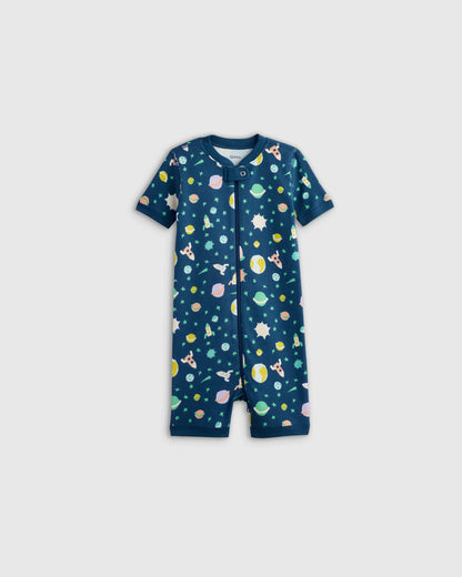 100% Organic Cotton Shortie Onesie Pajama - 2T / Navy Stripe