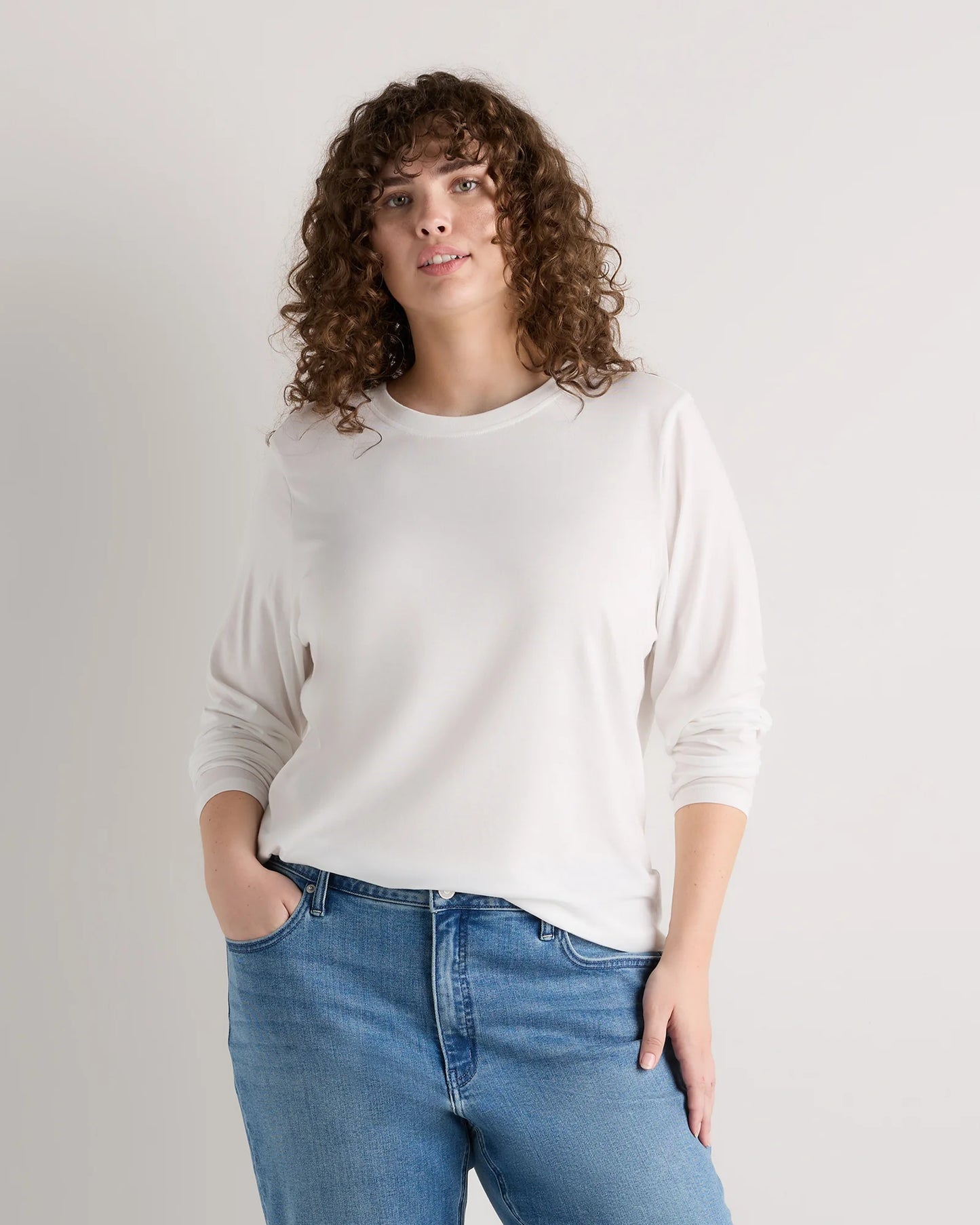 Cotton Modal Long Sleeve Tee - 1X / Black