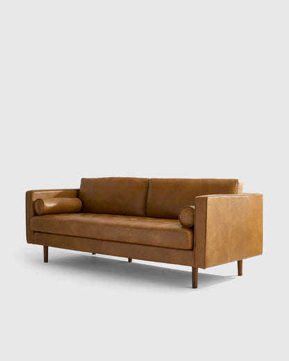 Italian Leather Midcentury Sofa - One Size / Chestnut