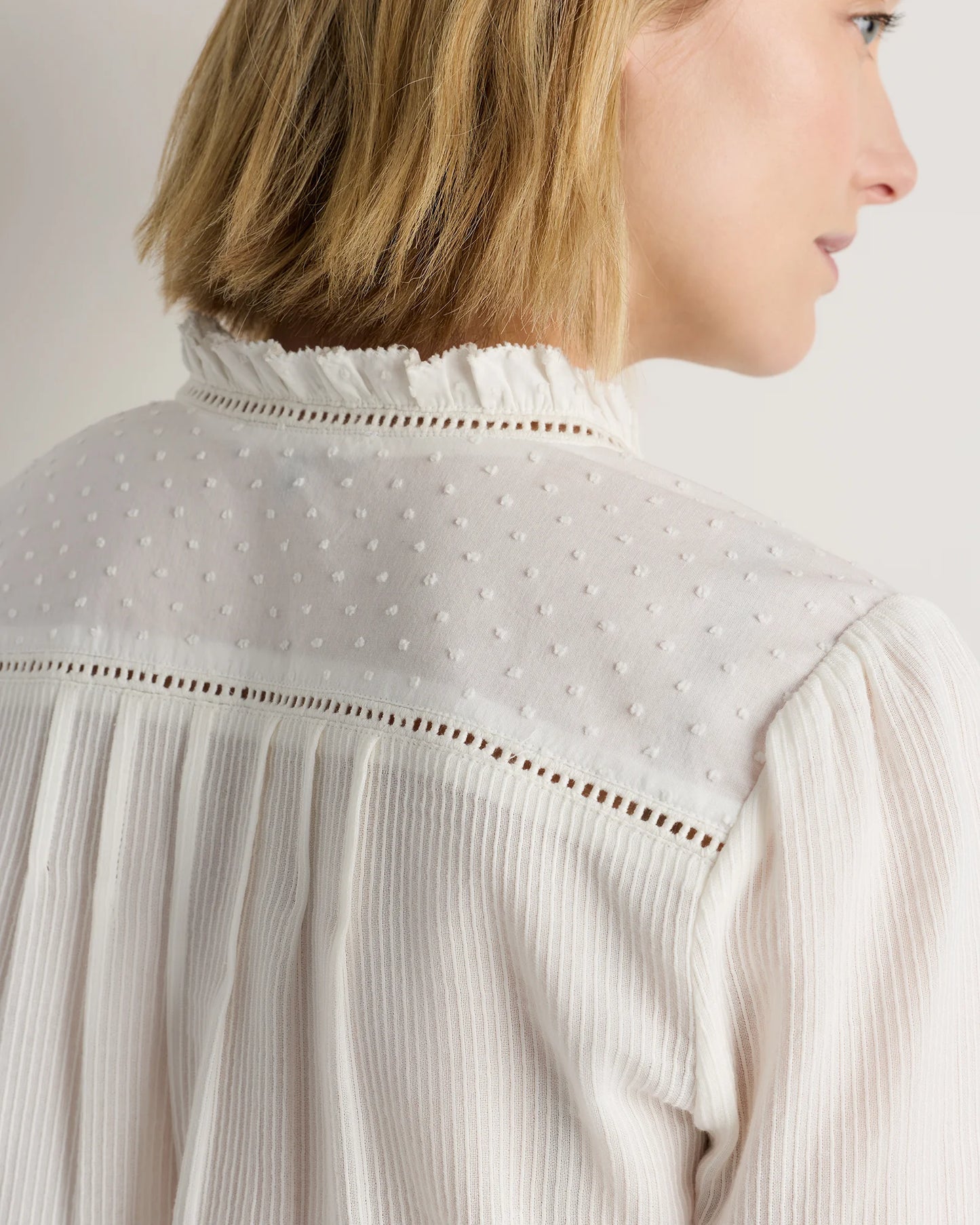 Organic Textured Cotton Peasant Blouse - XS / Pale Custard Yellow