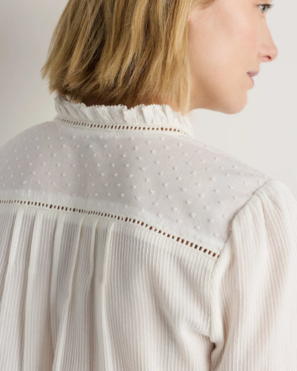 Organic Textured Cotton Peasant Blouse - XS / Pale Custard Yellow