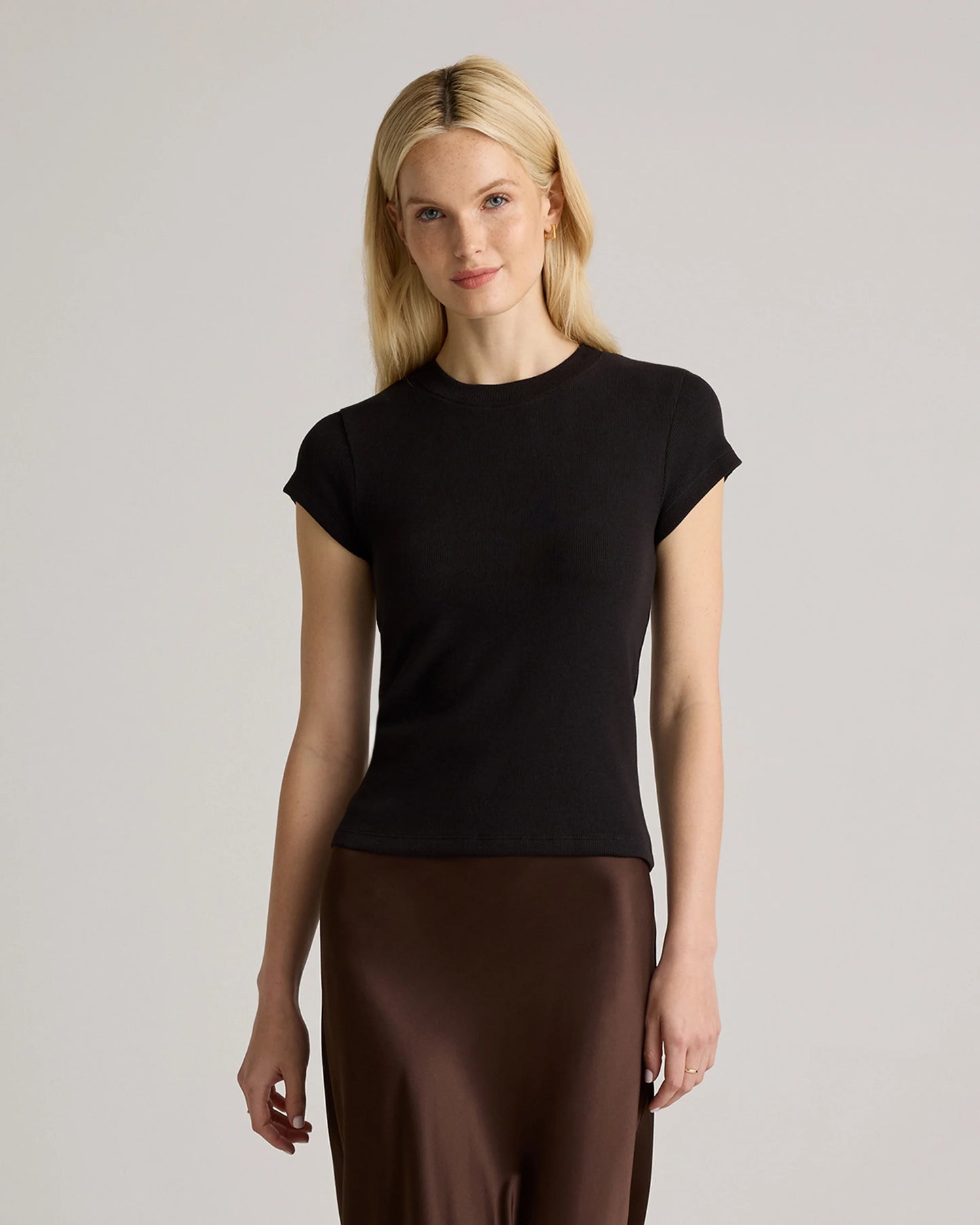 Organic Cotton Micro-Rib Crewneck Tee - XS / Heather Oatmeal