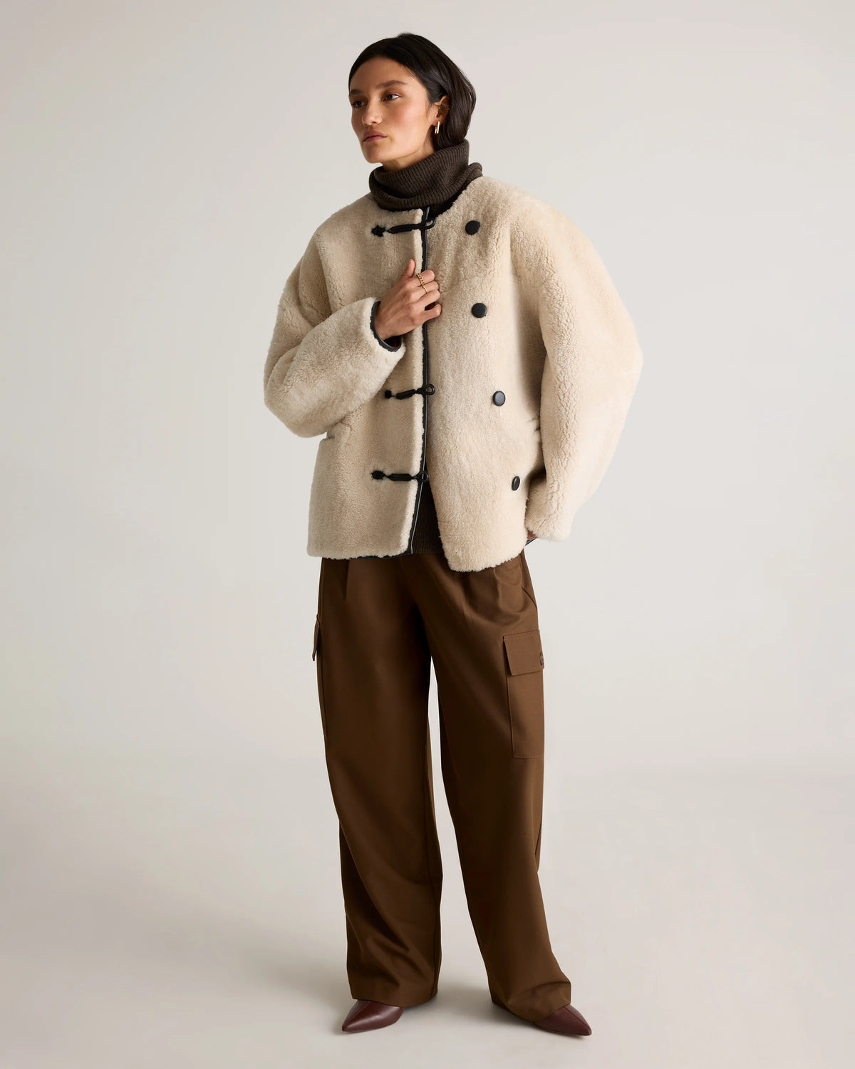 100% Shearling Duffle Jacket - XS / Cream Shearling