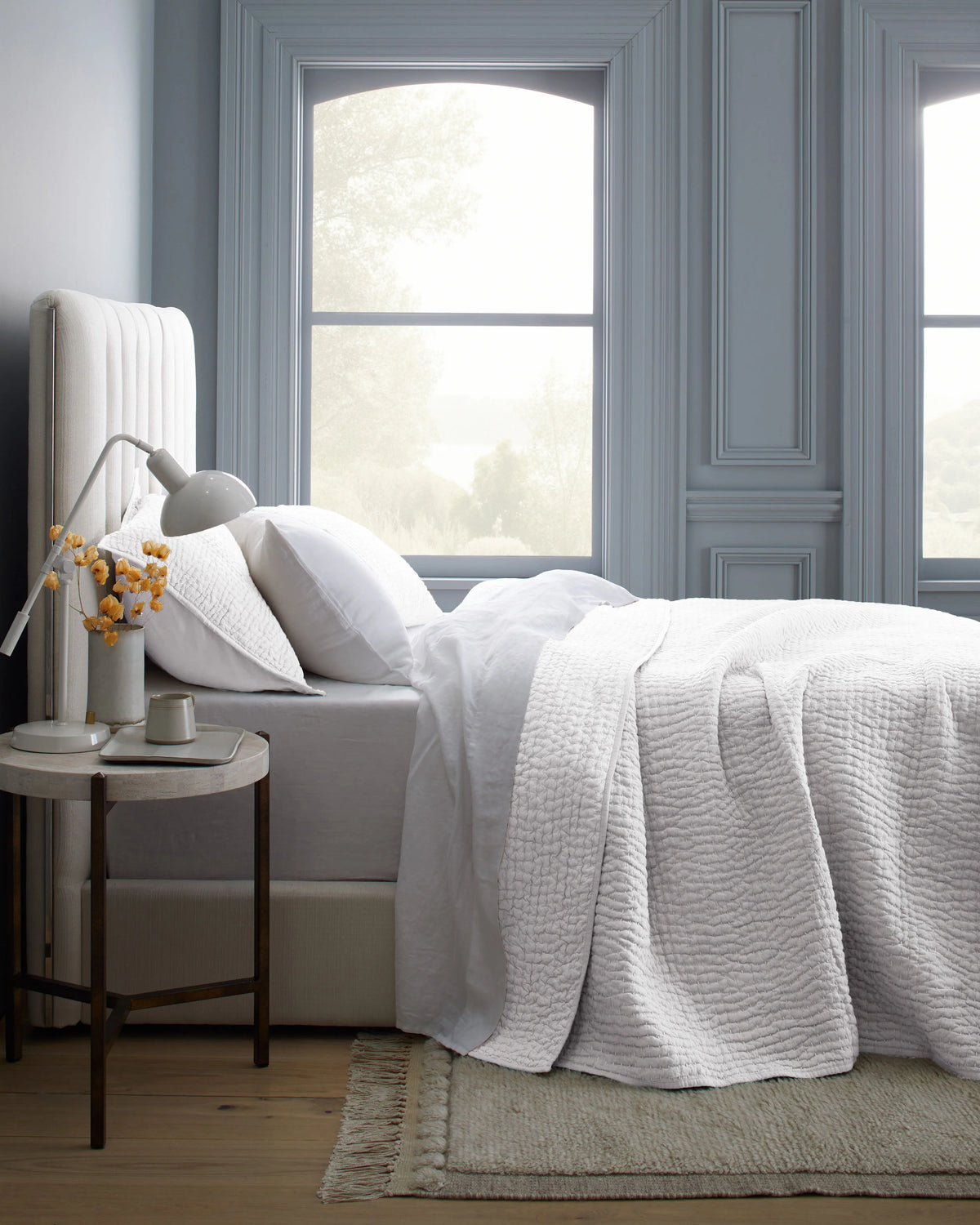 European Linen Cotton Stitch Quilt - Twin / Stone