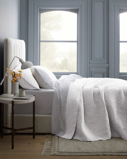 European Linen Cotton Stitch Quilt - Twin / Stone
