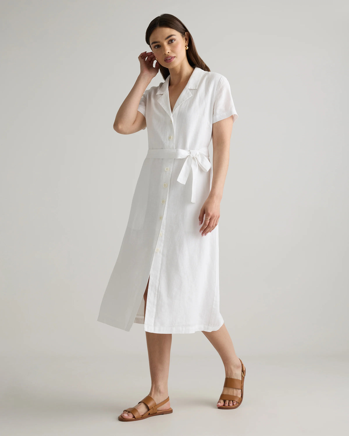 100% European Linen Button Front Dress - XS / Sky Blue Mariner Stripe