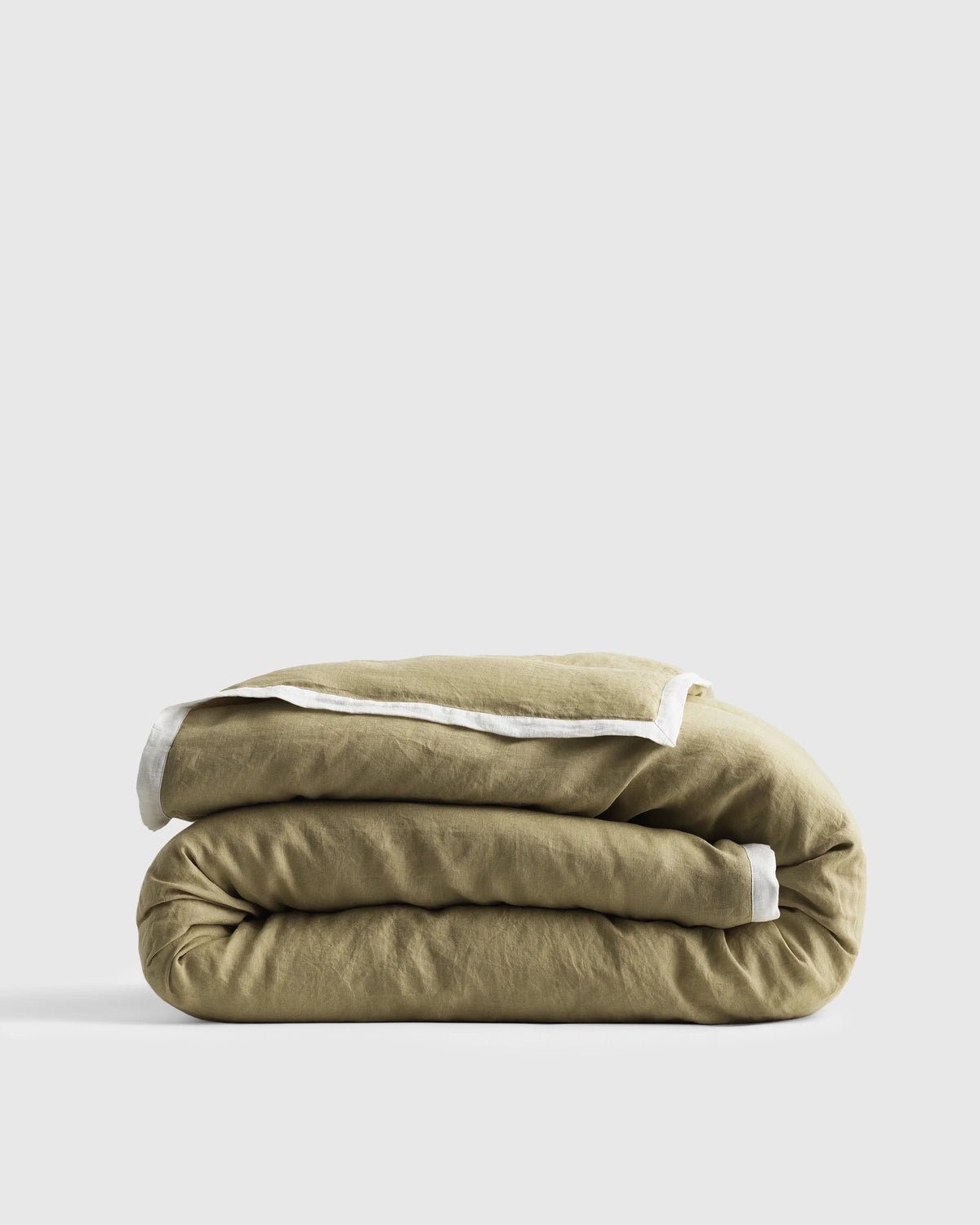 European Linen Contrast Flange Duvet Cover - Twin / Aloe/Sand