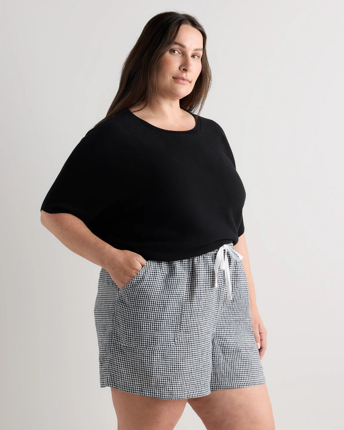 100% European Linen Shorts - 1X / Classic Mini Gingham