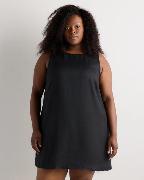 100% European Linen Tank Mini Dress - 1X / Black