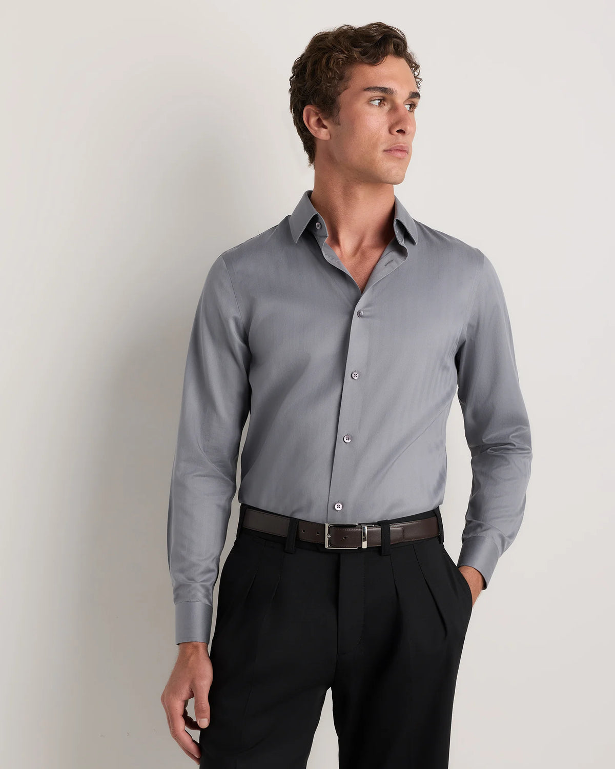 Supima Cotton Herringbone Dress Shirt - S / Blue Stripe