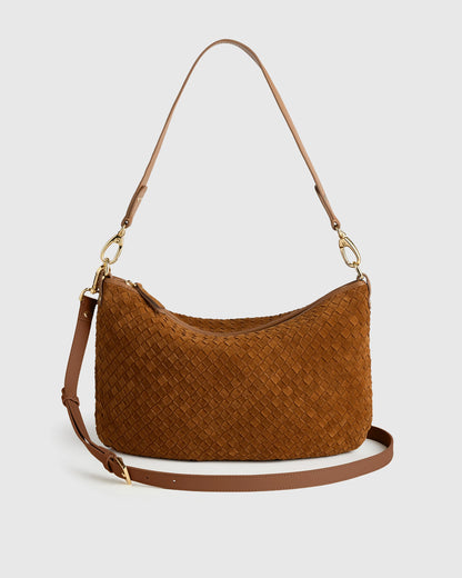 Sloane Suede Handwoven Shoulder Bag - One Size / Sand