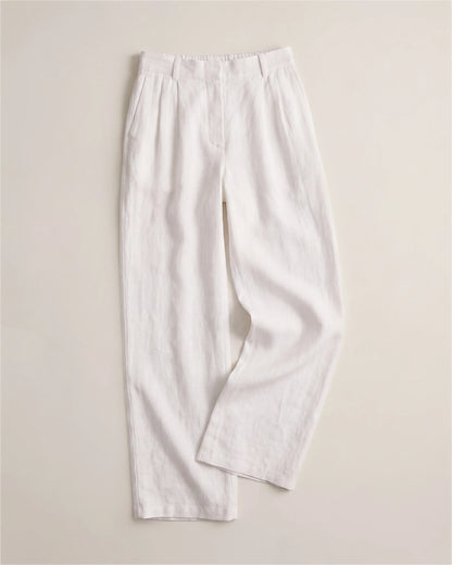 100% European Linen Pleated Trouser - 6 / Deep Navy