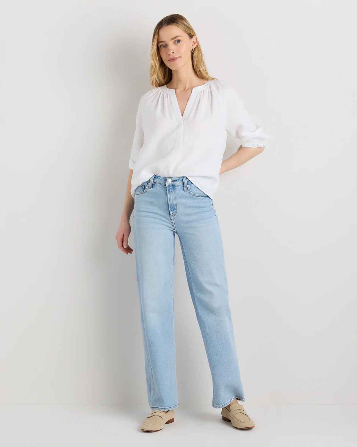100% European Linen Peasant Top - XS / White