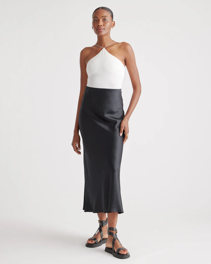 100% Washable Silk Maxi Skirt - XS / Navy
