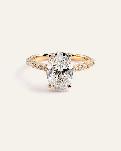 Lab Grown Diamond Oval Pave Cathedral Engagement Ring - 3ct - 4 / Yellow Gold