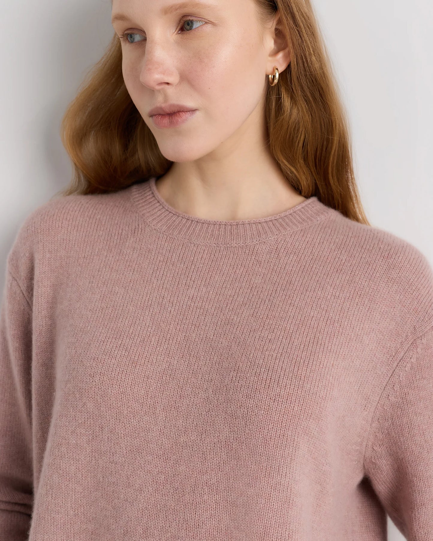 Mongolian Cashmere Boxy Crewneck Sweater - XS / Faded Denim/Brown/Ivory Variegated Stripe
