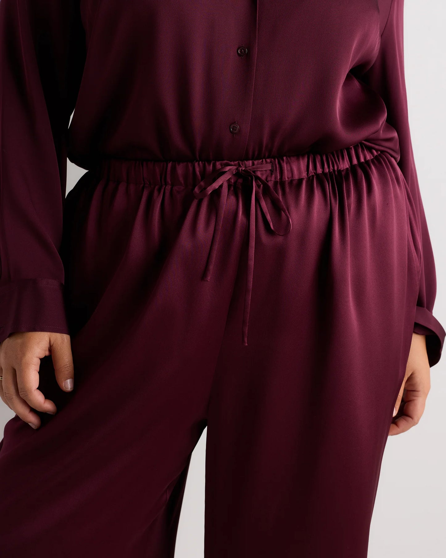 100% Washable Silk Drawstring Wide Leg Pants - 1X / Black