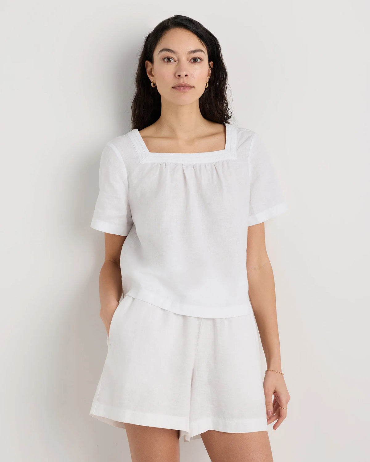 100% European Linen Square Neck Swing Top - XS / Black