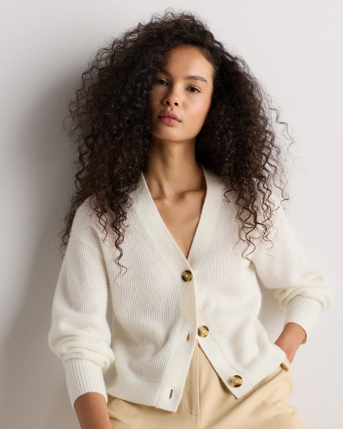 Lightweight Baby Alpaca Cropped V-Neck Cardigan - XS / Smoked Charcoal