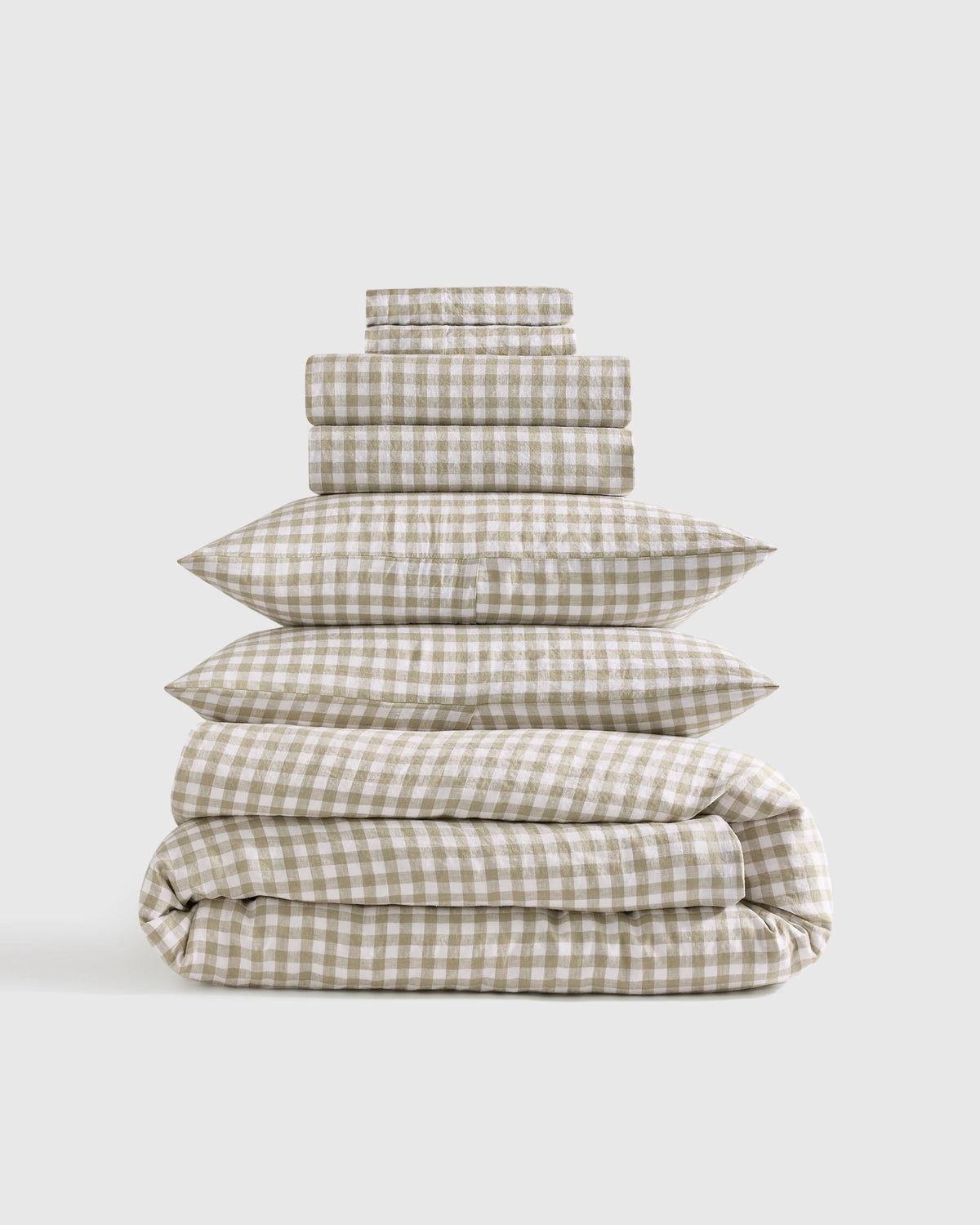 European Linen Gingham Deluxe Bedding Bundle - Twin / Willowleaf