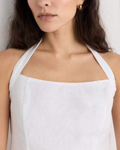 100% European Linen Halter Top - XS / Red Classic Mini Gingham