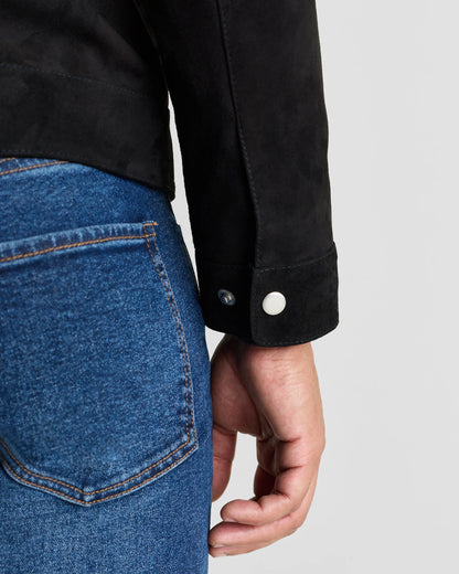 100% Suede Café Racer Jacket - S / Pecan Brown