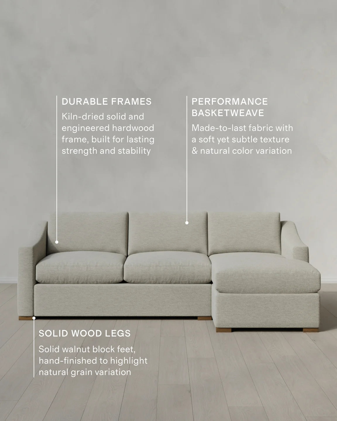 Hollis Slope Arm Chaise Sectional in Performance Basketweave - 104" Right Arm / Flax