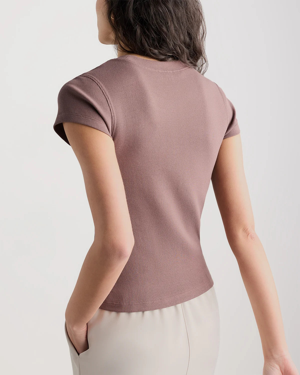 Organic Cotton Micro-Rib Crewneck Tee - XS / Heather Oatmeal