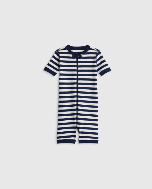 100% Organic Cotton Shortie Onesie Pajama - 2T / Navy Stripe