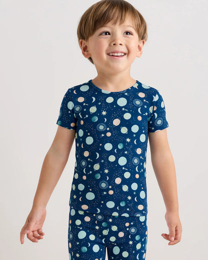 Bamboo Short Sleeve and Shorts Pajama Set - 2T / Lavender Hearts