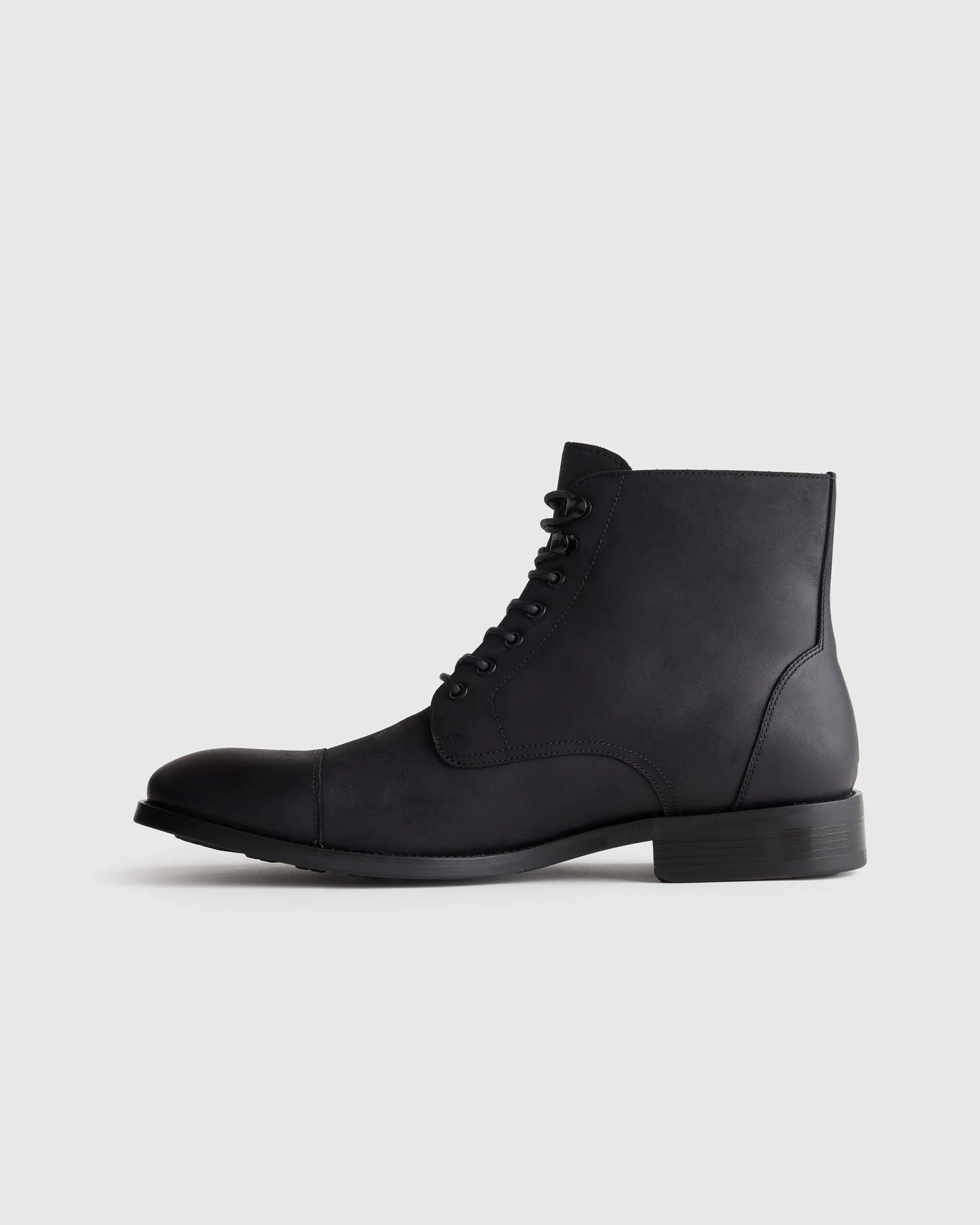 Crafted Leather Cap Toe Lace Up Boot - 7 / Matte Black