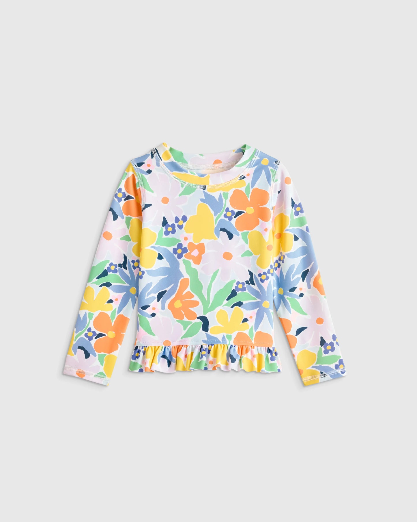 Long Sleeve Ruffle Rash Guard Two-Piece Swimsuit - 2T / Poolside Floral