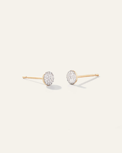 14K Gold Pave Diamond Round Studs - One Size / Yellow Gold