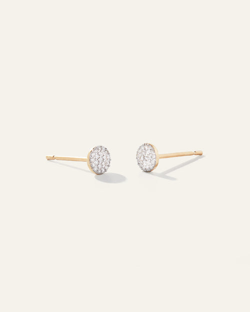 14K Gold Pave Diamond Round Studs - One Size / Yellow Gold