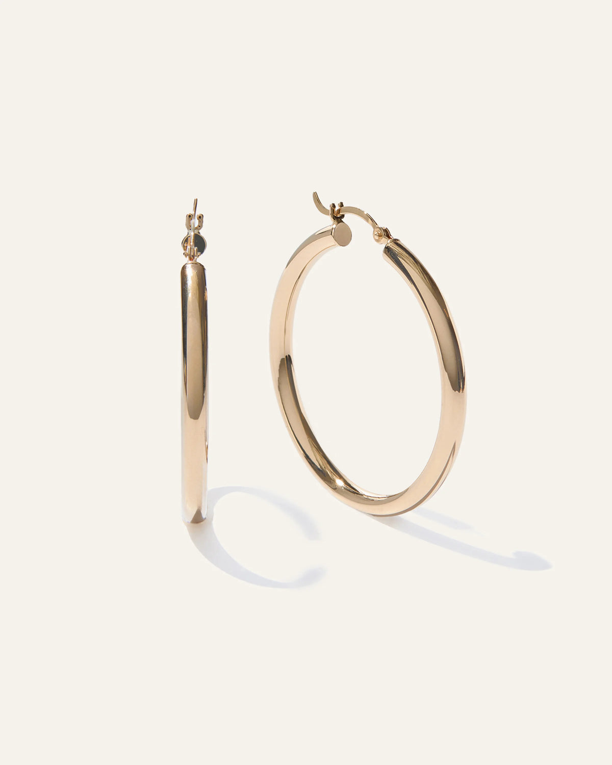14K Gold 3mm Tube Hoops - 35mm / Yellow Gold
