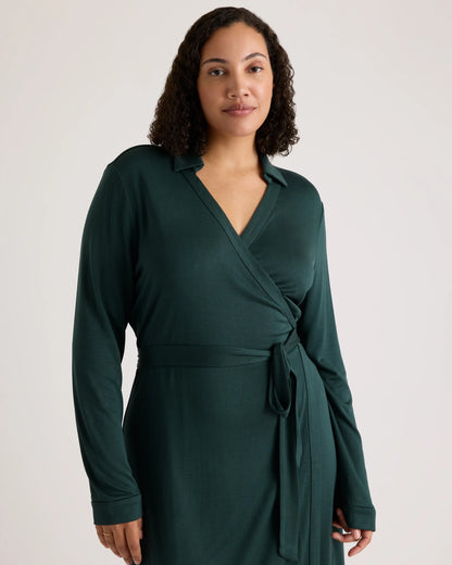 100% Silk Jersey Midi Wrap Dress - XS / Crimson Prism