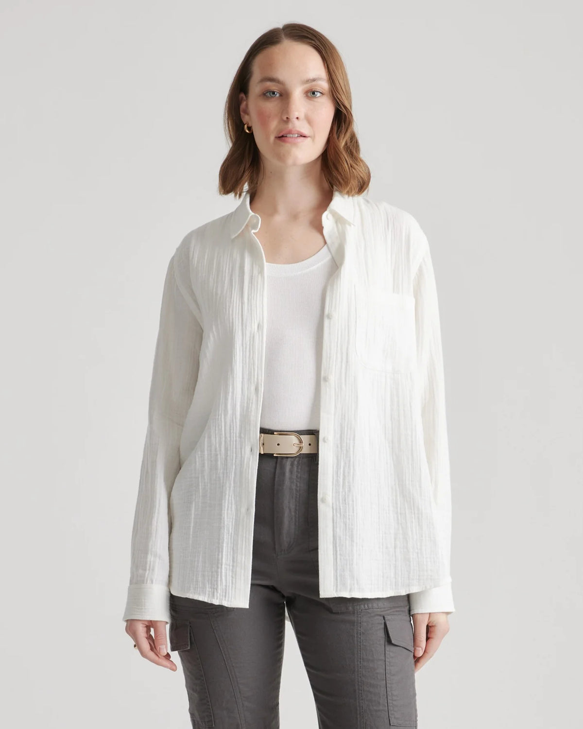 100% Organic Cotton Gauze Long Sleeve Shirt - XS / Khaki Gingham