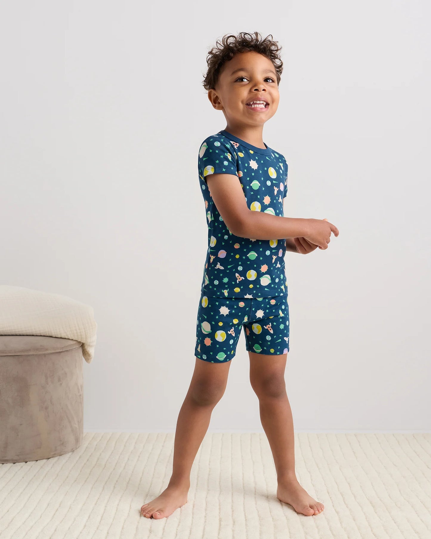 100% Organic Cotton Short Sleeve and Shorts Pajama Set - 2T / Navy Stripe