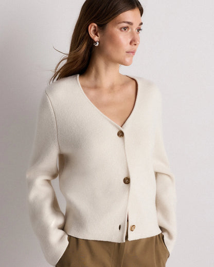 Mongolian Cashmere Structured V-Neck Cardigan - XS / Black