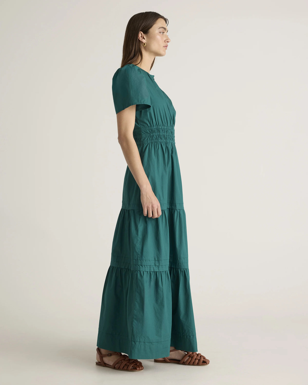 100% Organic Cotton Poplin Tiered Maxi Dress - XS / Riviera Blue Heirloom Floral