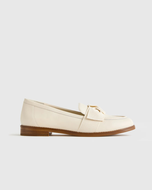 Italian Leather Bow Penny Loafer - 5 / Bone