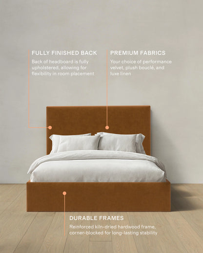 Square Bed in Performance Velvet - Full / Butterscotch