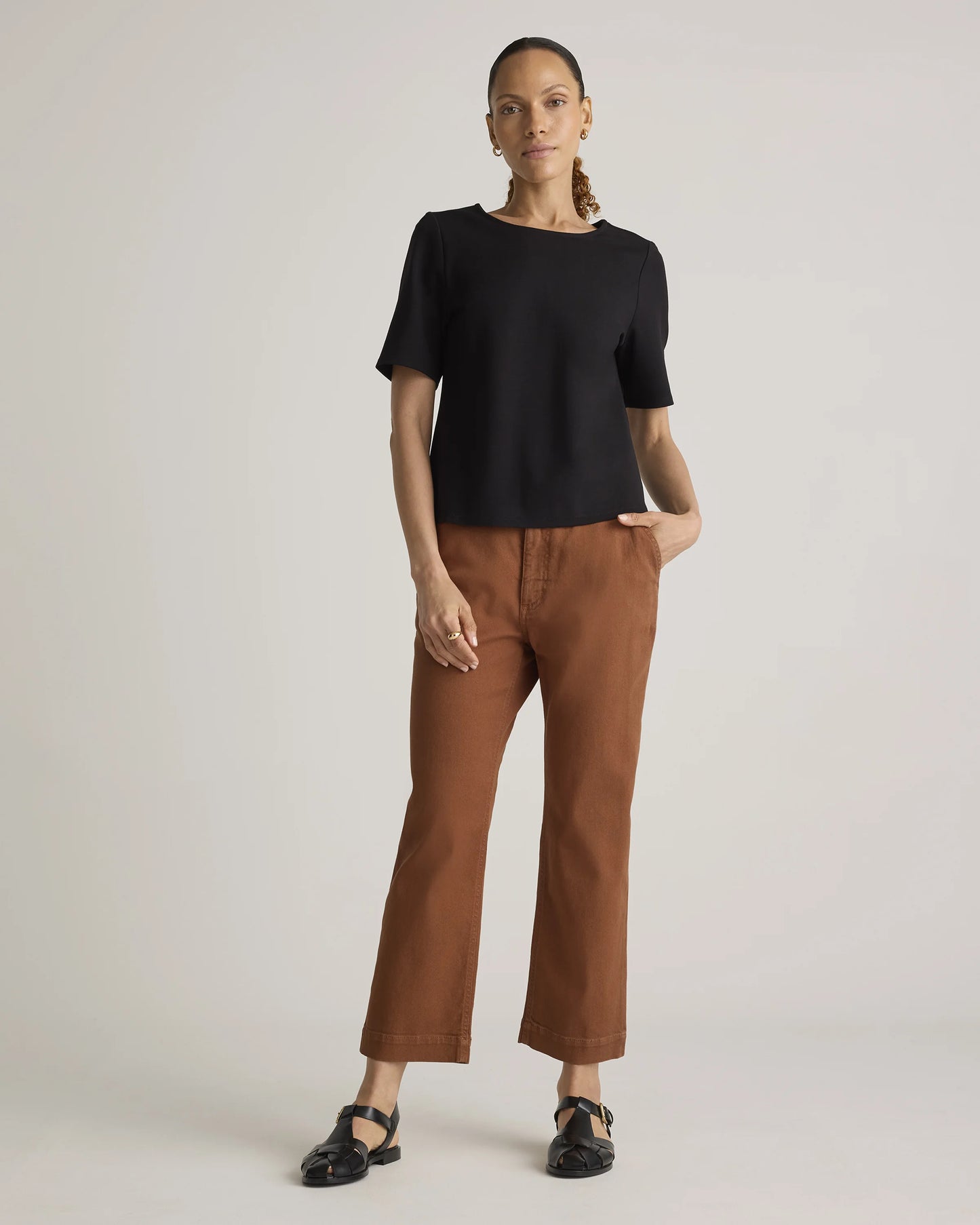 Ultra-Stretch Ponte Short Sleeve Top - XS / Black