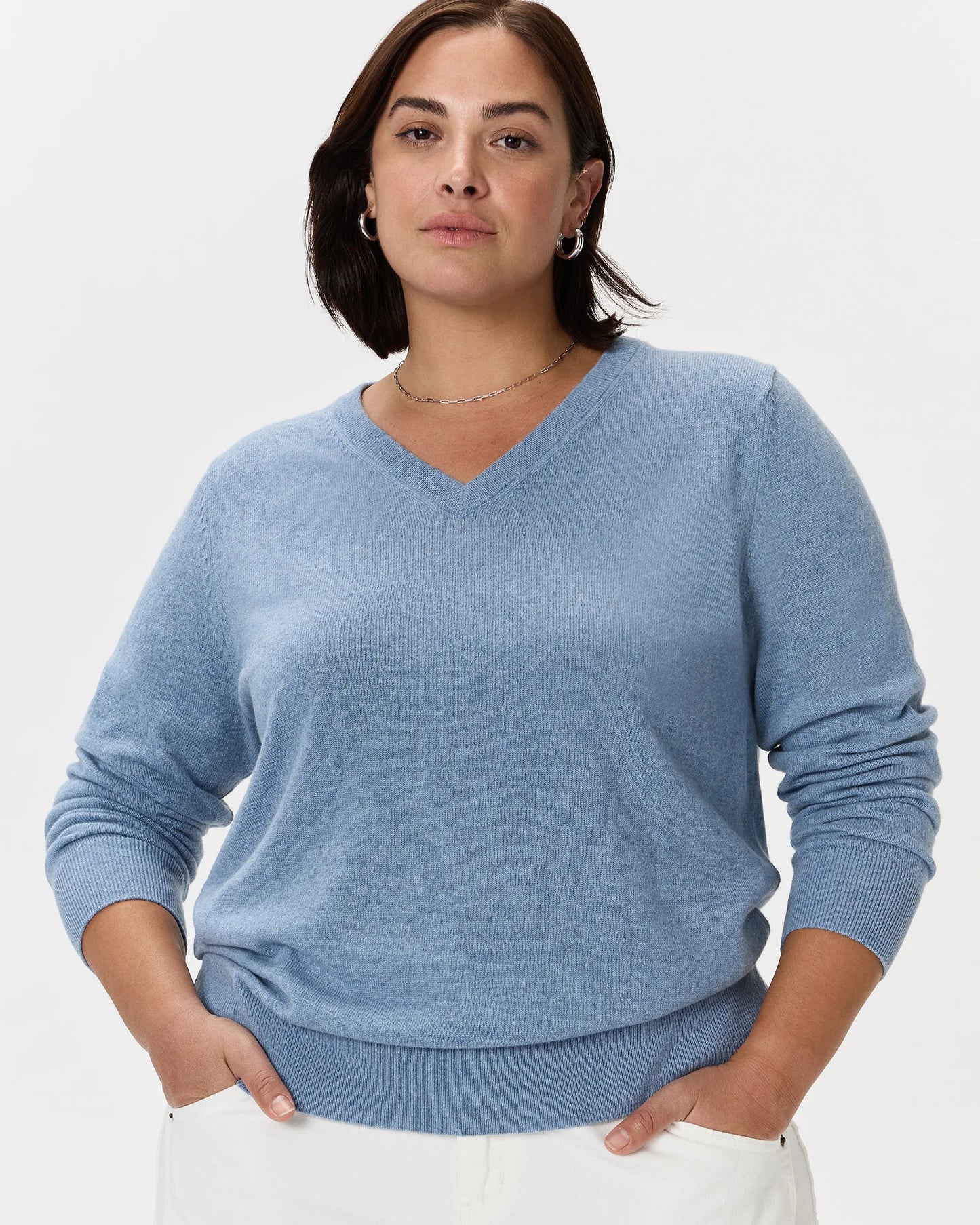 Mongolian Cashmere V-Neck Sweater - 1X / Heather Vintage Pink