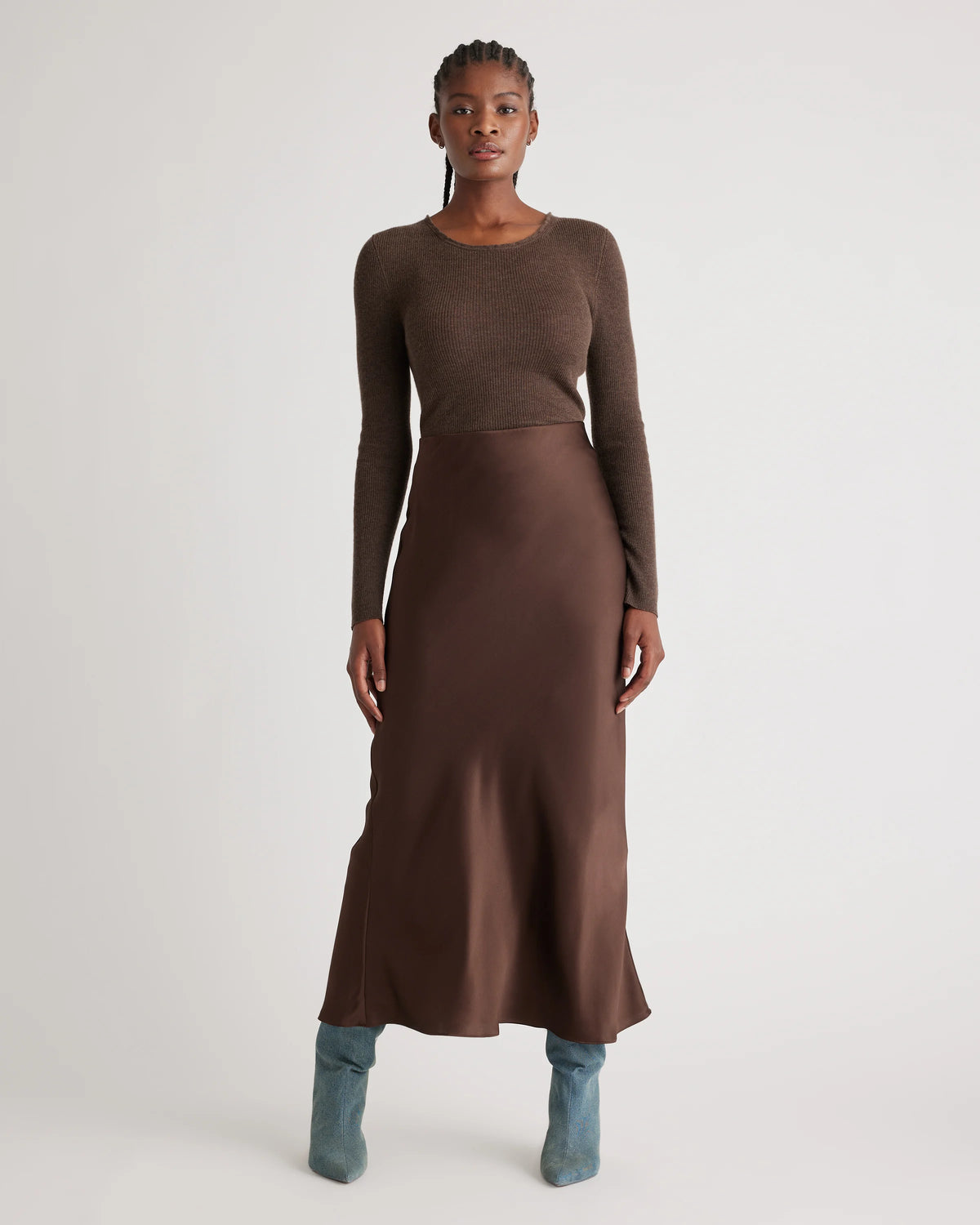 100% Washable Silk Maxi Skirt - XS / Champagne