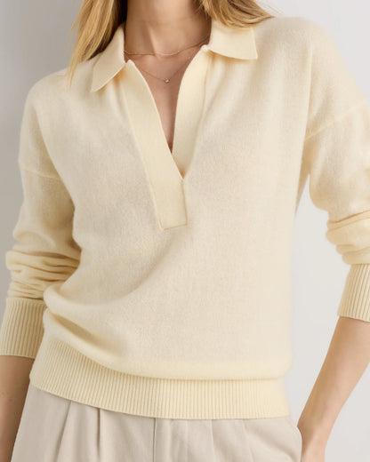 Mongolian Cashmere Polo Sweater - XS / Pale Custard Yellow