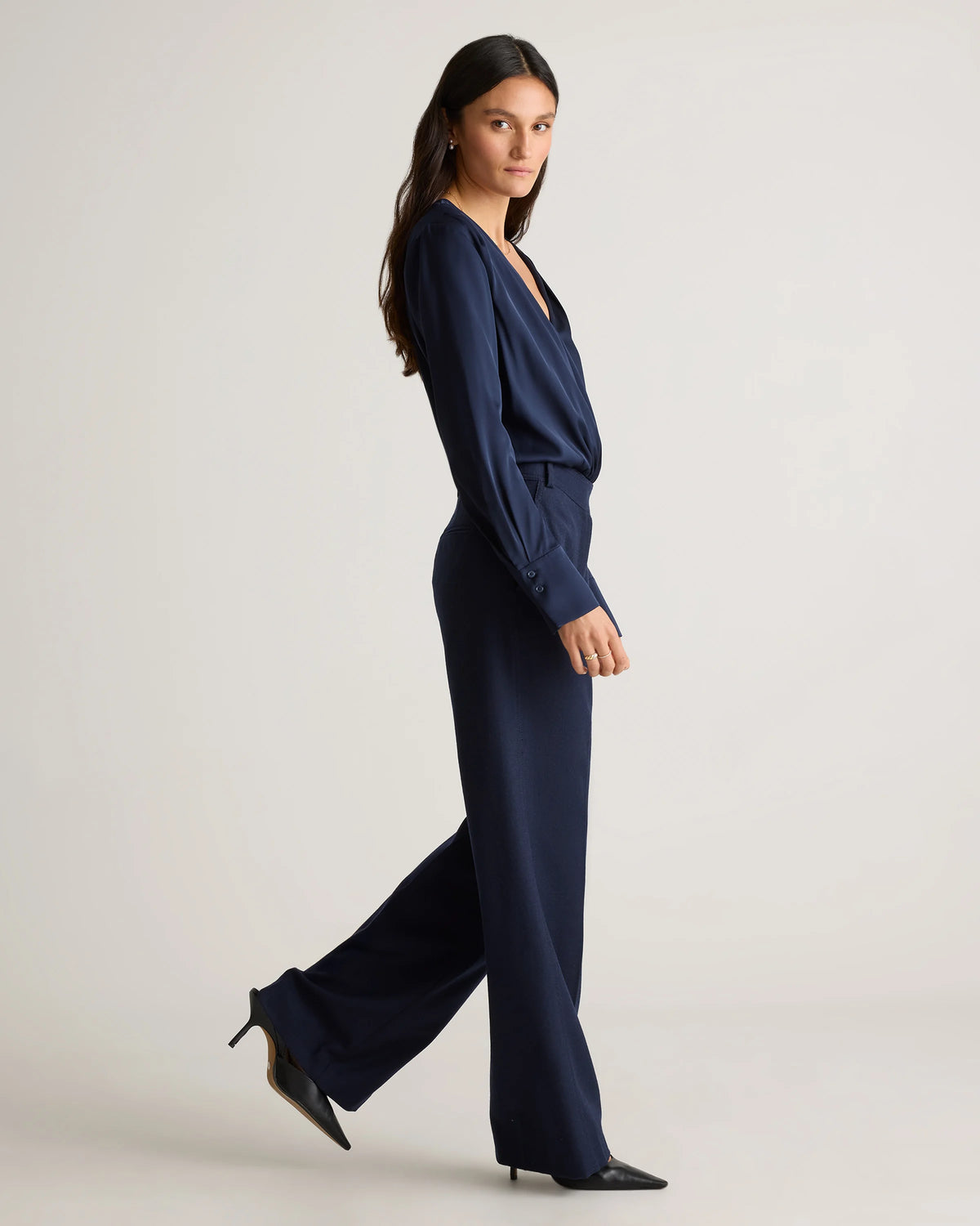 Washable Stretch Silk Surplice Bodysuit - XS / Moonstone Blue